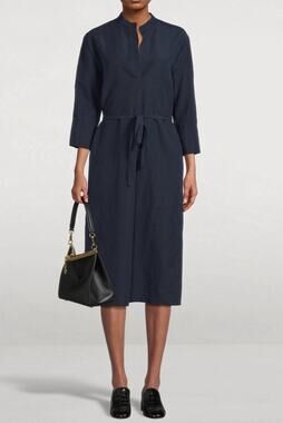 Vince Cotton And Linen Band Collar Midi Dress Size S